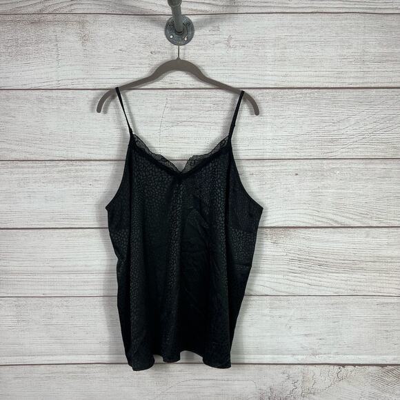 Andree By Unit Plus Size Black Speckled Satin Lace Trim Sleeveless Tank Size 1X - Picture 1 of 7